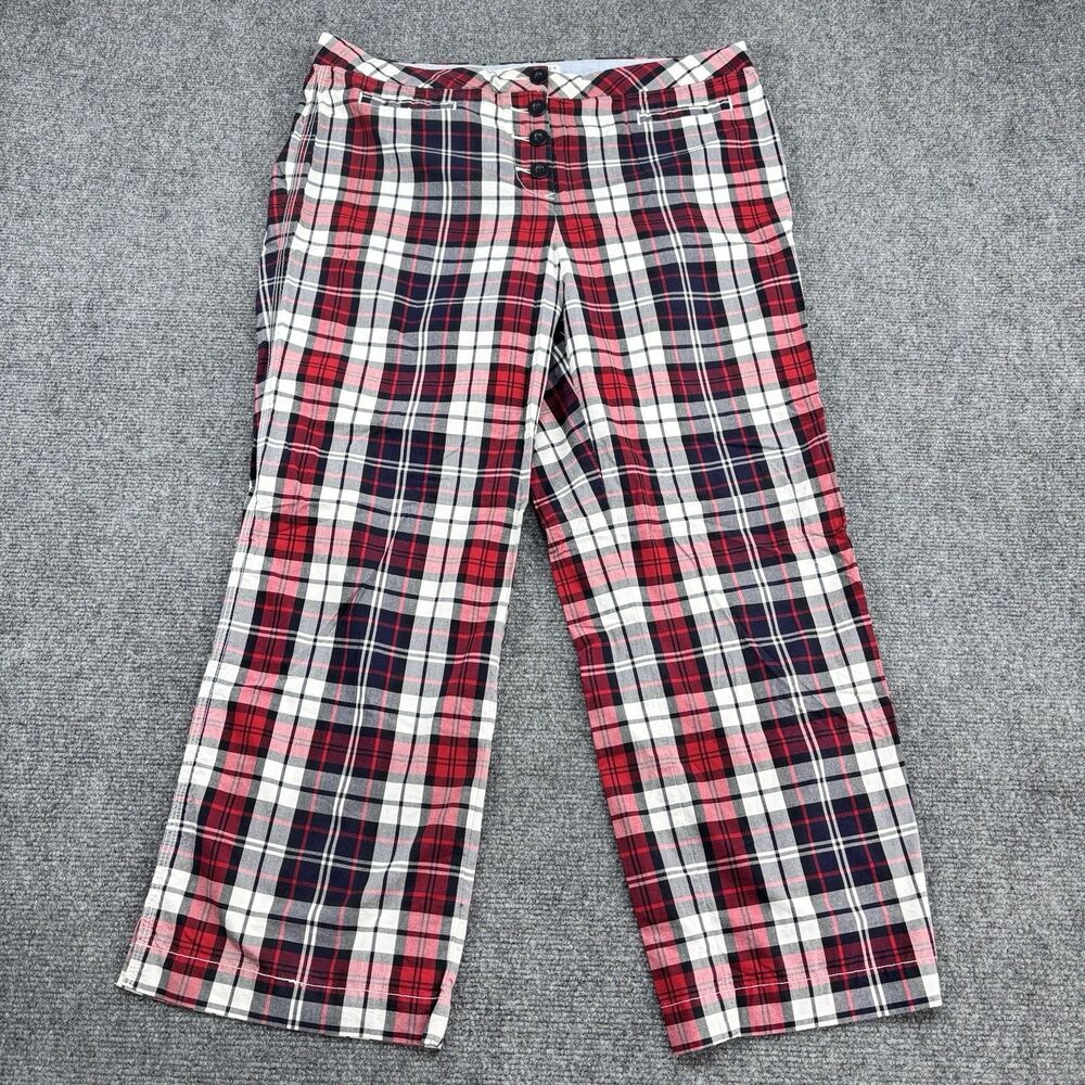 Vintage Y2K Tommy Hilfiger Plaid Pants Women Size 10 Red Navy White 100% Cotton
